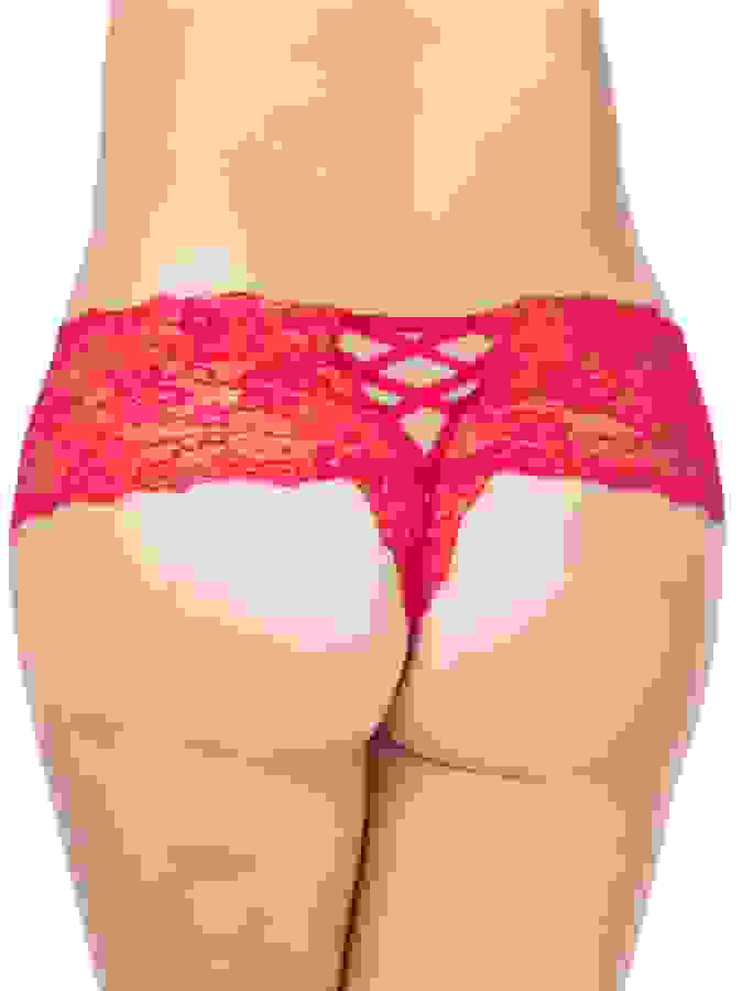 Oh La La Cheri Curves Plus Size Red Lace Crotchless Panties, Red, hi-res